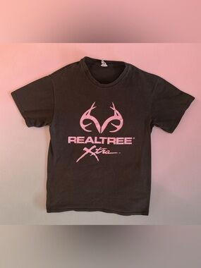 Realtree Brown Short Sleeve T-Shirt with Pink Realtree Xtra Logo | Size Small